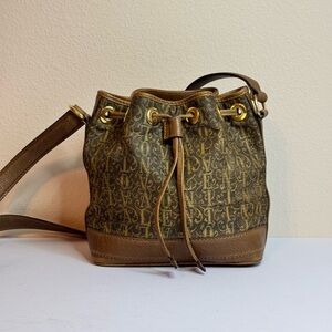 Vintage 80-90s Valentino Garavani Signature Monogram Bucket Bag Canvas/Leather